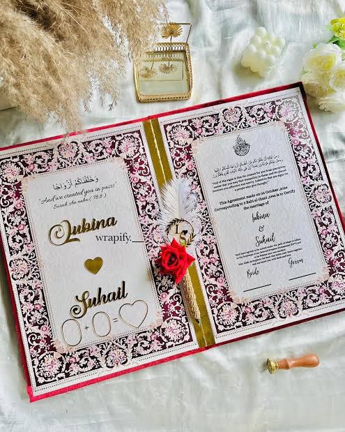 Customized Nikkah Nama Booklet with Names & Date - Premium Velvet Finish