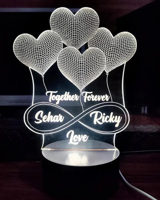 Personalized Infinity Hearts 3D LED Lamp - Custom Name Couple Gift