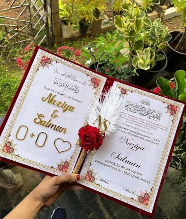 Customized Nikkah Nama Booklet with Names & Date - Premium Velvet Finish