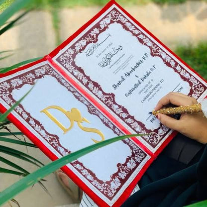 Customized Nikkah Nama Booklet with Names & Date - Premium Velvet Finish