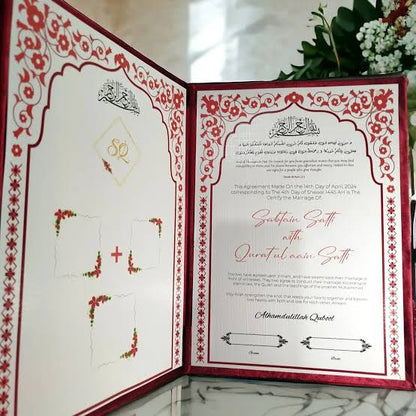 Customized Nikkah Nama Booklet with Names & Date - Premium Velvet Finish
