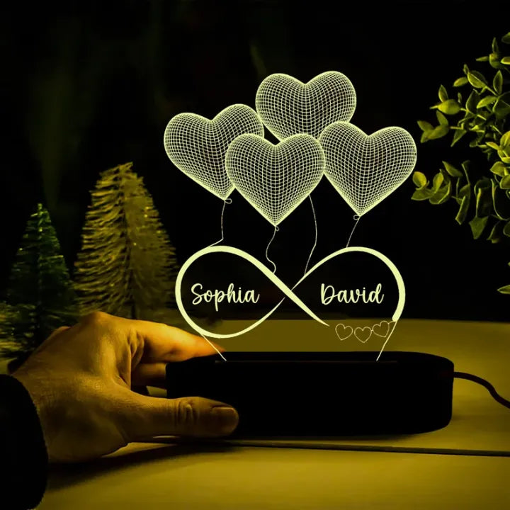 Personalized Infinity Hearts 3D LED Lamp - Custom Name Couple Gift