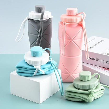 Collapsible Silicone Water Bottle - 600ml Leak-Proof Foldable Sports Bottle for Gym & Travel