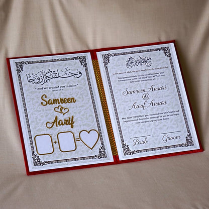 Customized Nikkah Nama Booklet with Names & Date - Premium Velvet Finish