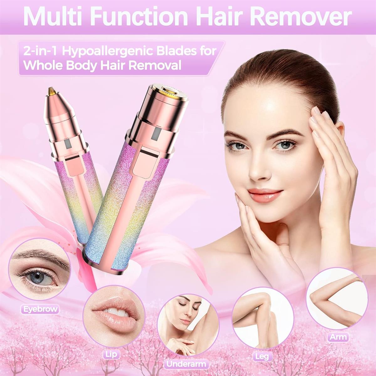 2-in-1 Rechargeable Eyebrow Trimmer & Painless Facial Hair Remover for Women