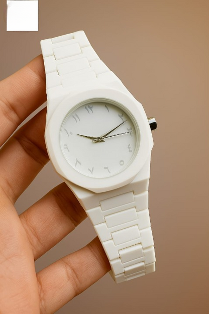 Luxury White Aura Arabic Numeral Watch - Minimalist Matte White Wristwatch for Men & Women