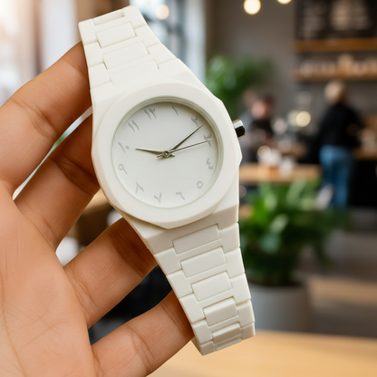 Luxury White Aura Arabic Numeral Watch - Minimalist Matte White Wristwatch for Men & Women