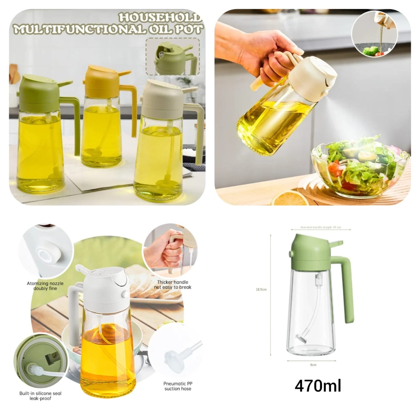 2-in-1 Glass Oil Sprayer & Dispenser (400ml) - Leak-Proof Oil Bottle