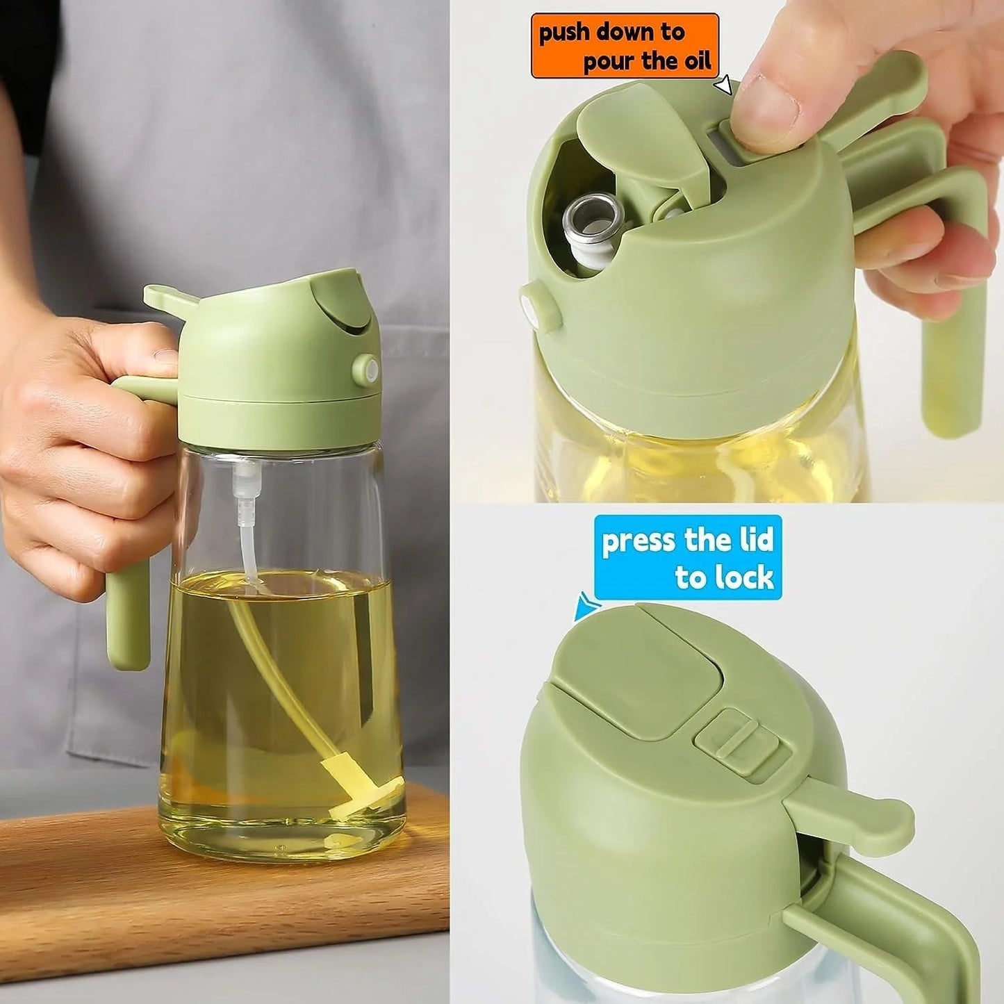 2-in-1 Glass Oil Sprayer & Dispenser (400ml) - Leak-Proof Oil Bottle