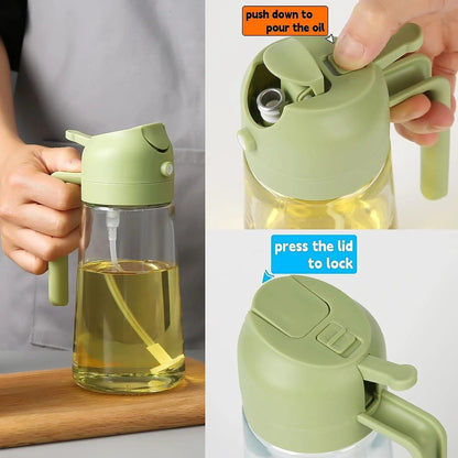 2-in-1 Glass Oil Sprayer & Dispenser (400ml) - Leak-Proof Oil Bottle