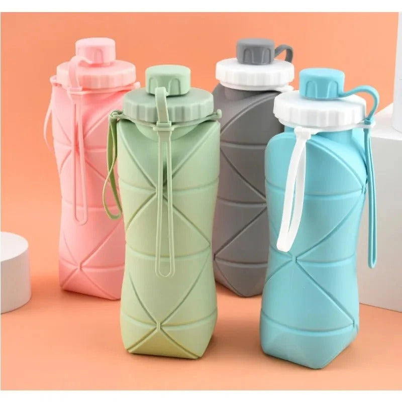 Collapsible Silicone Water Bottle - 600ml Leak-Proof Foldable Sports Bottle for Gym & Travel