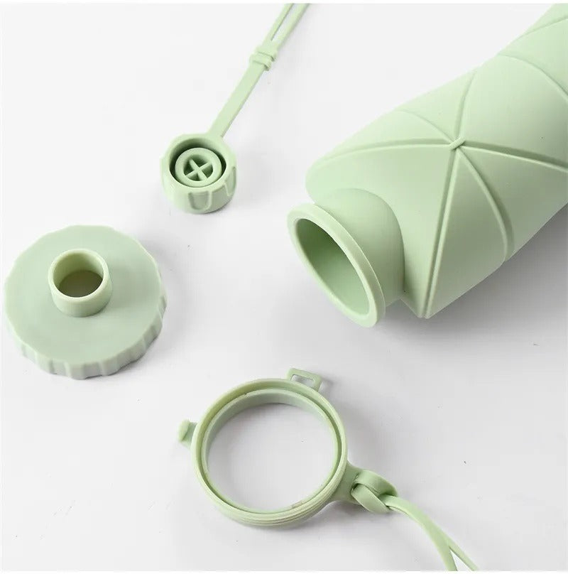 Collapsible Silicone Water Bottle - 600ml Leak-Proof Foldable Sports Bottle for Gym & Travel