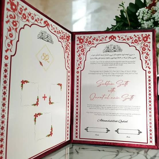 Customized Nikkah Nama Booklet with Names & Date - Premium Velvet Finish