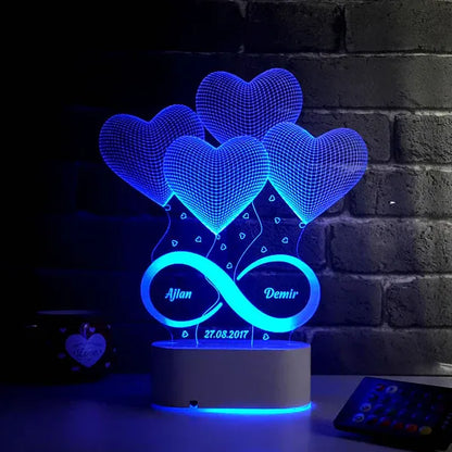 Personalized Infinity Hearts 3D LED Lamp - Custom Name Couple Gift