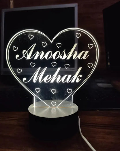 Personalized Infinity Hearts 3D LED Lamp - Custom Name Couple Gift