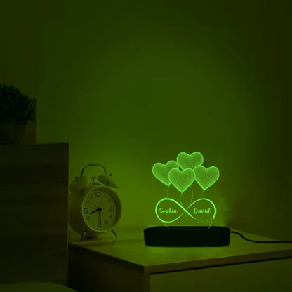 Personalized Infinity Hearts 3D LED Lamp - Custom Name Couple Gift
