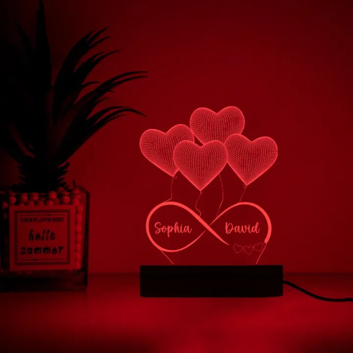 Personalized Infinity Hearts 3D LED Lamp - Custom Name Couple Gift